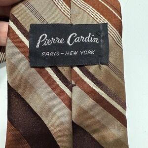 Vintage Pierre‎ Cardin Striped Tie – Brown & Tan Retro 70s Style